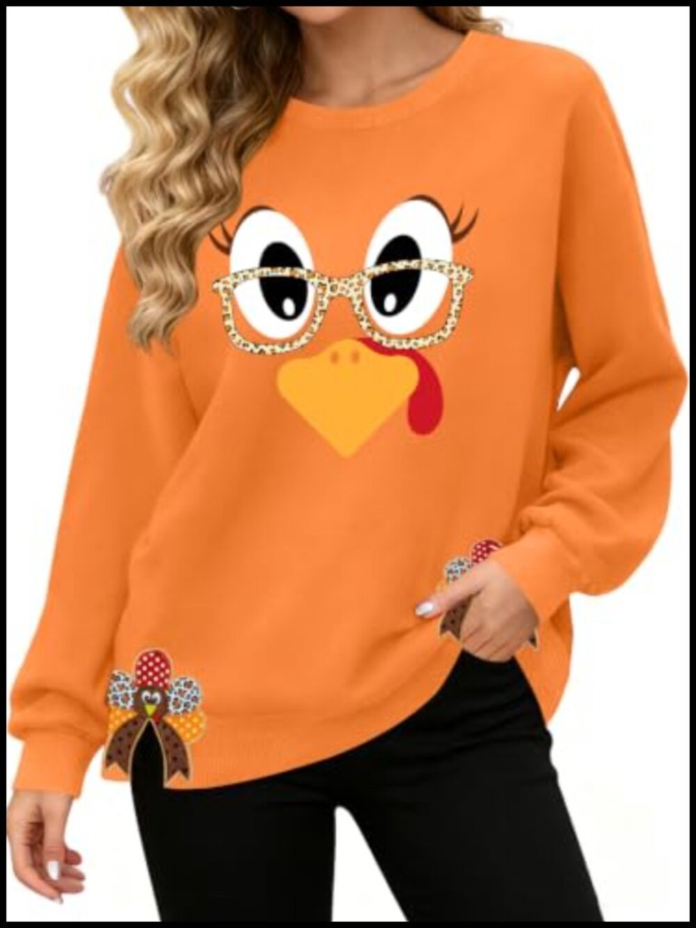 Thanksgiving Crewneck Sweatshirt Cotton Blend Turkey Graphic Pullover